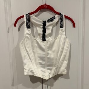 LAMGIA White Crop Top with Black Straps